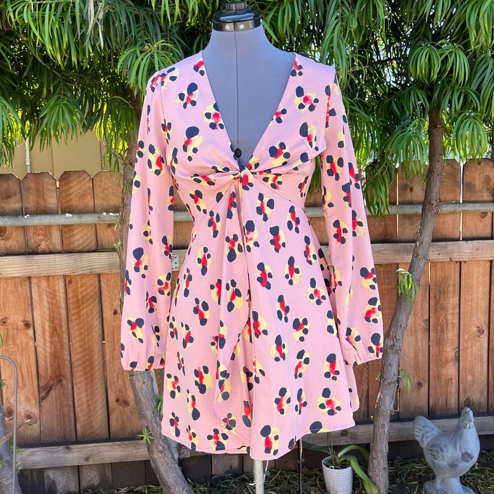 BCBGeneration Pink Polka Dot Long Sleeve Dress size 6